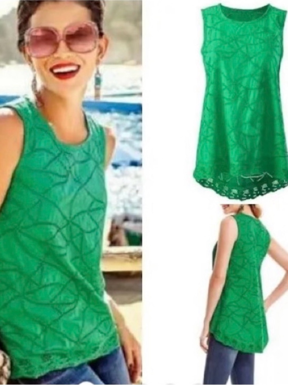 Cabi Eyelet Tank Size XS Gemma green shirt blouse